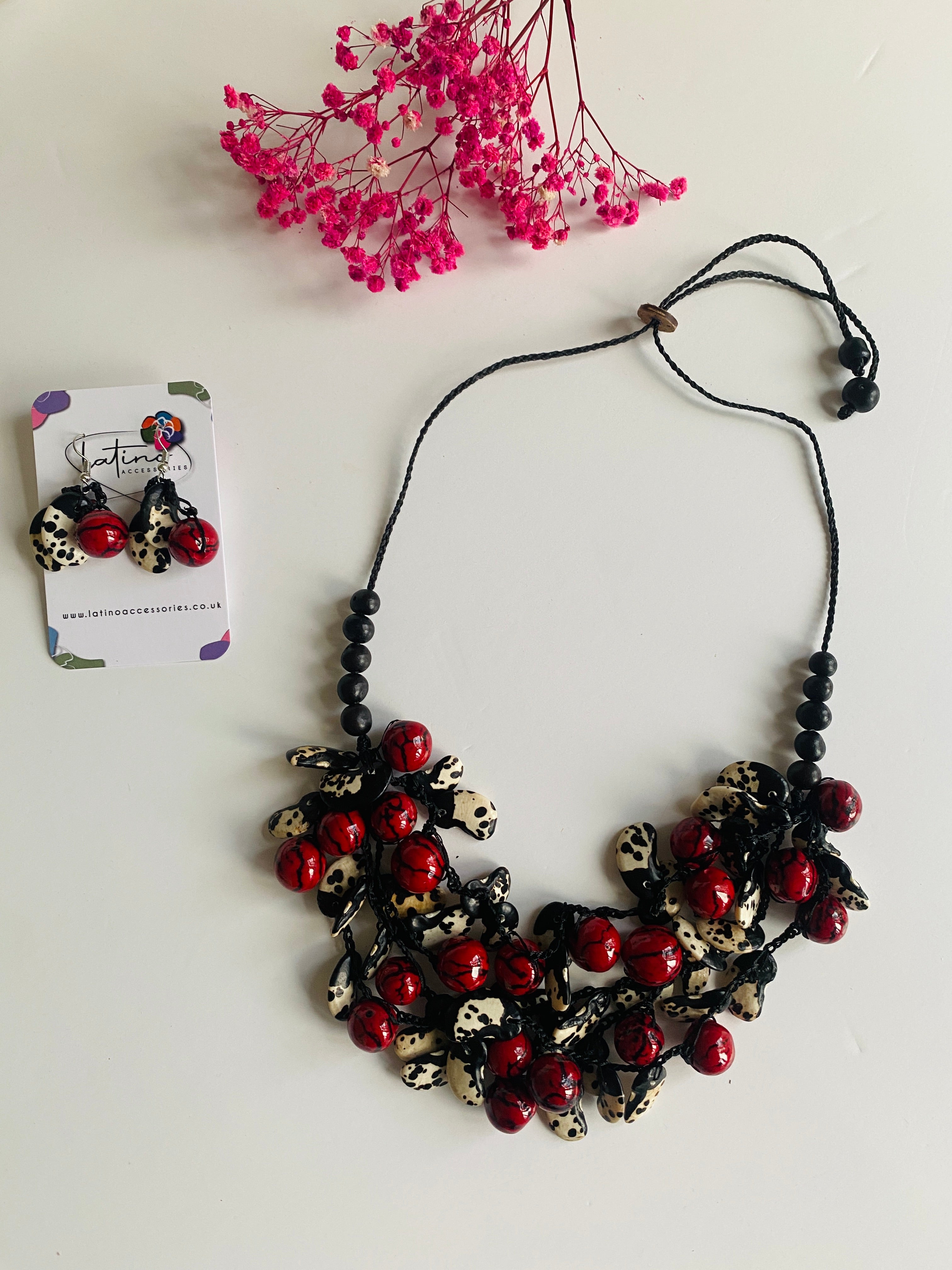 Black & Red Beans Necklace Set